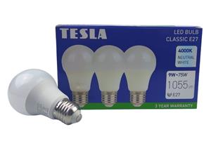 TESLA BL270940-3PACK – LED bulb žárovky E27, 9W, 1055 lm, 4000K, denní bílá, 3 ks v balení