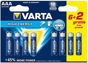 Varta baterie alkalická mikrotužková LR03/ blistr 6+2 ks zdarma